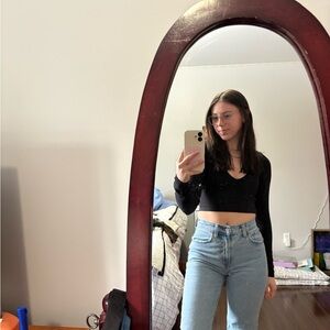 Garage Black Long Sleeve Crop Top